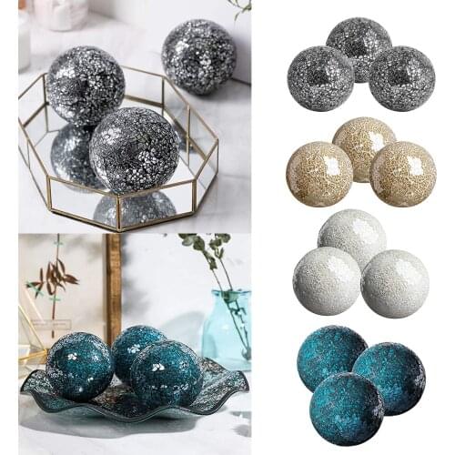 3 Pieces 10cm Glass Mosaic Ball Decorative Sphere Housewares Decor Orbs Dining Table Centerpiece Ornament