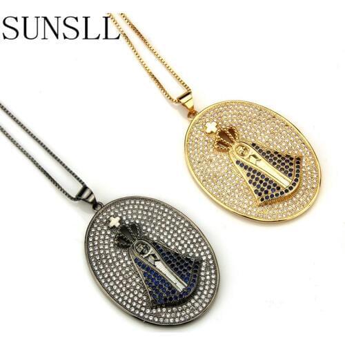 SUNSLL Two Color Copper Multicolor Cubic Zirconia Pendant Necklaces Womens Fashion Jewelry Nossa Senhora CZ Colar Feminina