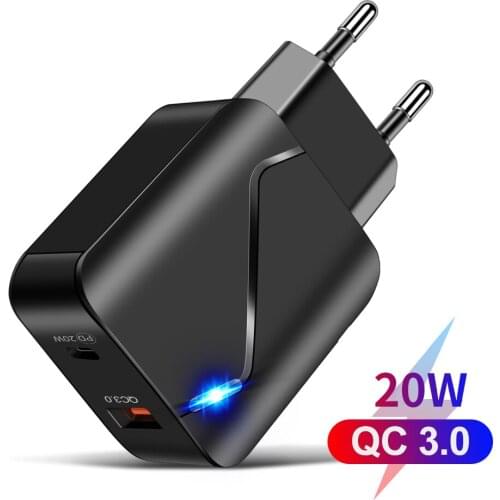 Glowing Fast Charger Quick Charge 3.0 QC PD Charger 20W QC3.0 USB Type C For iPhone 12 11 X Xs 8 Xiaomi Huawei Phone PD Charge
