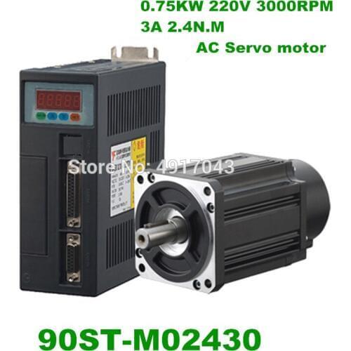 High Quality 90ST-M02430 220V 750W AC Servo motor 3000RPM 2.4 N.M. 0.75KW Single-Phase ac drive permanent magnet Matched Driver