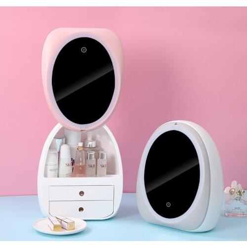 Drawer Type Cosmetic Storage Box Bedroom Dormitory Student Girl with Mirror with Light Desktop Storage Box Jewelry Storage Box