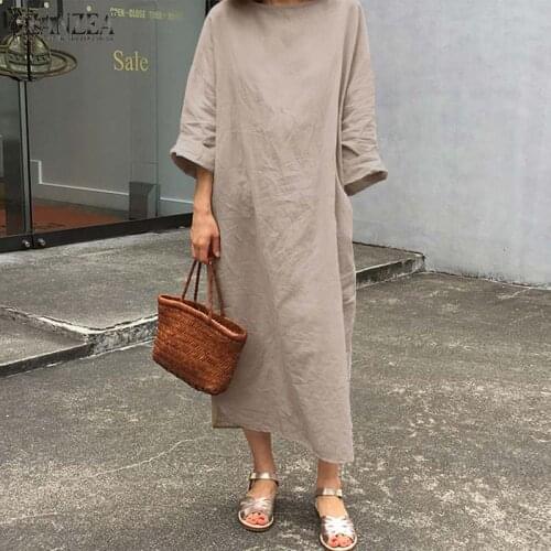 ZANZEA 2021 Stylish Solid Maxi Dress Womens Spring Sundress Casual Long Sleeve Baggy Vestidos Female O Neck Robe Oversized
