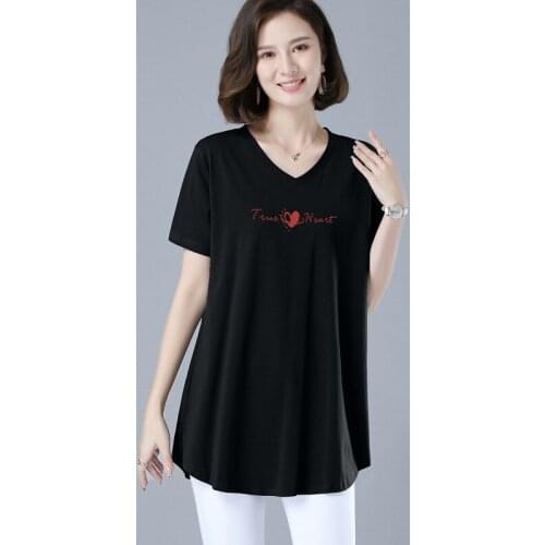 Women V-Neck T-shirt Summer 2021 New Casual Fashion Simplicity Print Loose Short Sleeve T-shirt Tops Mother