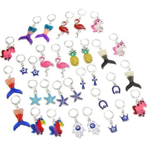 Bohemian style new cute fruit animal lady earrings unicorn mermaid starfish flamingo crown cross star earrings