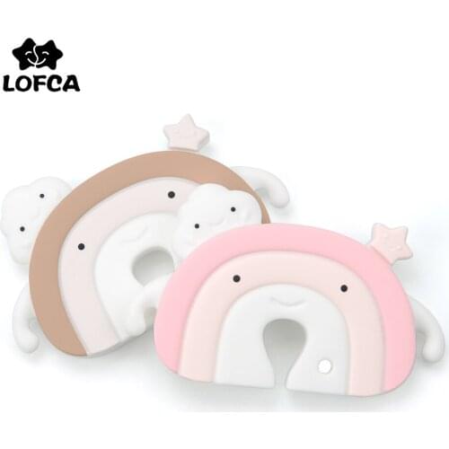 LOFCA 1PC Rainbow Silicone Beads Food Grade Baby Silicone Teethers Teething Necklace Rodents DIY Pacifier Clip For Infant