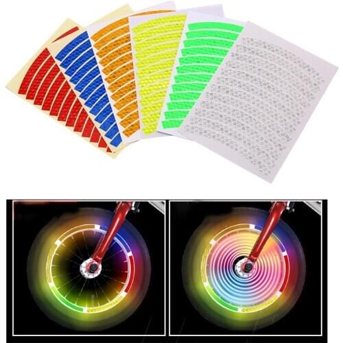 12Pcs/Sheet Bike Reflective Stickers Bicycle Reflector Safety Warning Rim Decal Tape Car Accessories 6 Colors Car Decoration