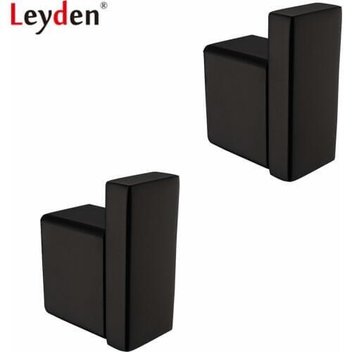 Leyden 2018 SUS 304 Stainless Steel 2pcs Robe Hooks Black Matte Towel Clothes Hook Wall Mount Square Coat Hat Door Hanger