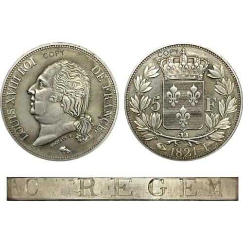 Aliexpress France Aliexpress France France Louis XVIII Head 5 Francs 1821 I Brass Plated Silver Copy Coin