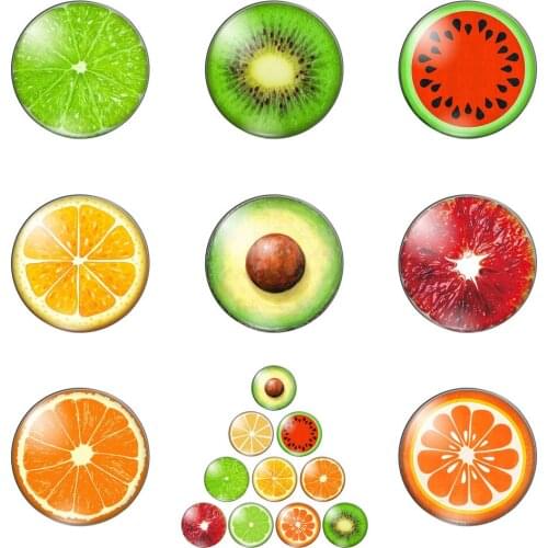Art Watermelon Orange Kiwi Fruit 10pcs Mixed 12mm/18mm/20mm/25mm/30mm Round Photo Glass Cabochon Demo Flat Back Making Findings