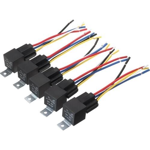 5pcs 12V 40A Car SPDT Automotive Relay DC 5 Pin 5 Wires Sound Security Systems With pre-wired Harness Socket Wires Parts