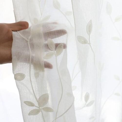 White Embroidered Curtains Nordic Gray Curtains Pure Color Leaf Curtains Finished Simple Modern American Pastoral Curtains