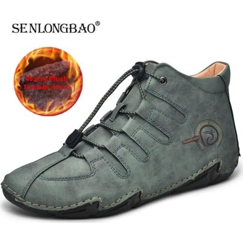 Brand Mens Boots Winter Plush Warm Mens Snow Boots Leather Moccasins Luxury Handmade Men Designer Sneakers Outdoor Trainers