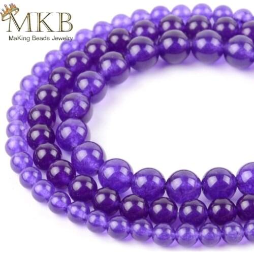 Fashion Purple Jades Round Beads 4/6/8/10/12mm Natural Stone Loose beads for Making jewelry Accessories Wholesale perles Bijoux