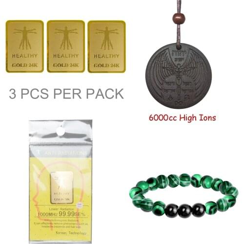 DanYee 24k golden Sticker Against EMF Natural Malachite Stone Beads Volcanic Tourmaline Charms Energy Pendant
