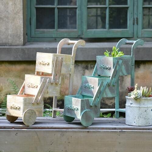 American Style Rural Solid Wood Mini Flower Rack Trolley Balcony Wooden Fleshy Flowerpot Desktop Storage Box