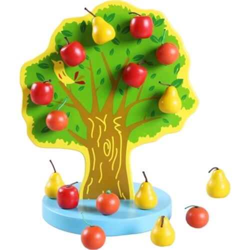 Childrens Wooden Educational Toy Fruit Tree with 16 Pieces of Apples