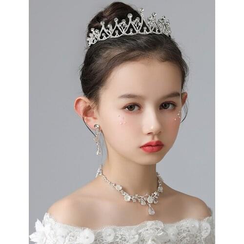 Elegent Silver Color Kids Crown Rhinestone Bridesmaid Princess Tiaras Diadems Wedding Hair Accessories Headpiece Party Gifts