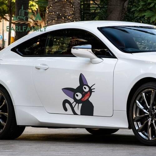 EARLFAMILY 43cm x 34cm Lovely Black Cat DIY Car Stickers Animal Car Warp Side Decoration Personality Vinyl Wall Room Decals