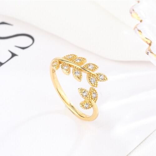 Hot Opening luxury white Zircon Leaves rings 925 sterling silver woman engagement & wedding & Anniversary DIY fine jewelry gifts