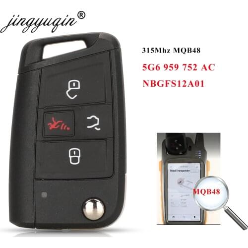 Jingyuqin 315Mhz MQB48 Flip Remote Car Key 4BTN for Volkswagen VW Teramont Tiguan Atlas Jetta Golf GTI NBGFS12A01 5G6 959 752 AC