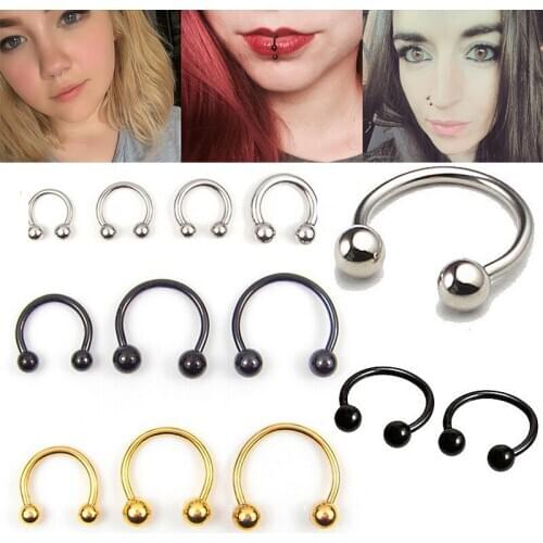 Trendy 1 pcs Stainless Steel Nostril Nose Ring Lip Rings Earrings Round Piercing Ball Horseshoe Hoop Ring Body Jewelry