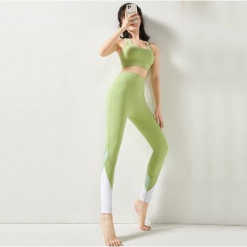 S-XL Sports Sets Women Gym Clothing Color Contrast 2PCS Yoga Suits Sportswear Sexy Fitness Stretchy Tracksuits Workout Sets
