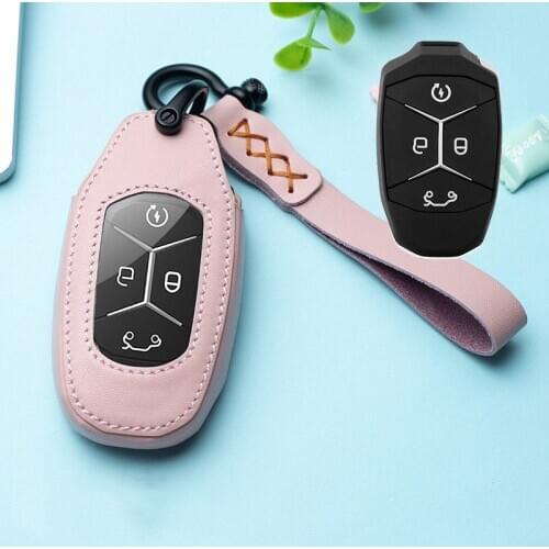 Leather key cover car key case for LYNKCO 01 02 03 For Geely 4 Buttons car accessories car keychain interior Handmade new