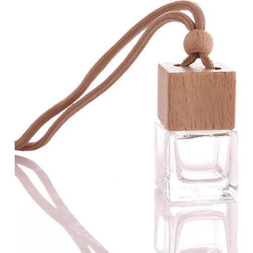 Cubic Wooden Cap Beads Perfume Essential Oil Empty Glass Bottle Hanging Decor