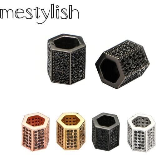 Mestylish 3pcs/Lot Geometric Hexagonal Spacer Beads Micro Pave Zircon Copper Tube Spacer Bead Bracelet Jewelry Chams Accessories