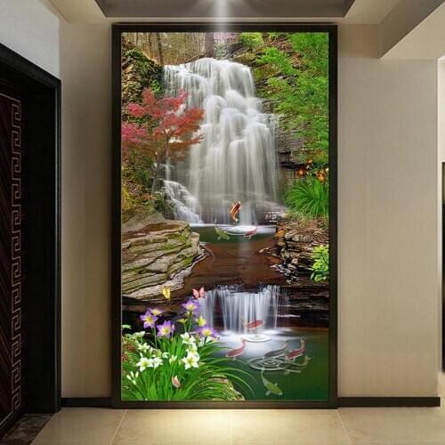 Custom Any Size Mural Wallpaper 3D Waterfalls Nature Landscape Wall Painting Living Room Dining Room Self-Adhesive Wall Paper 3D