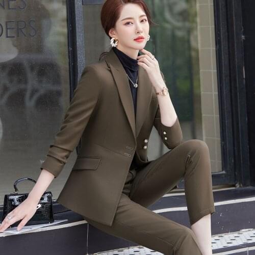 2021 New Autumn and Winter Womens Professional Wear Casual Office Sets Double Breasted Ladies Jacket Two-piece Fashion Trousers