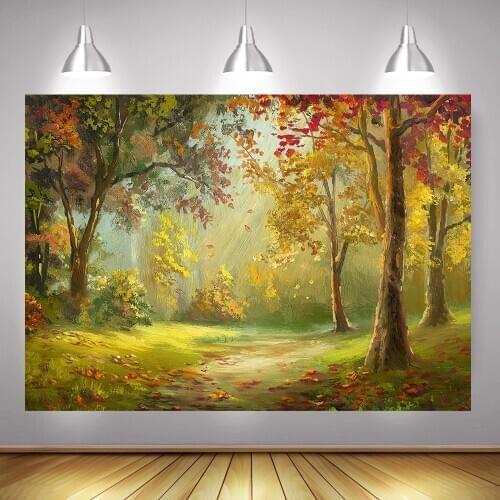 Autumn Photography Backdrop for Photo Studio Fall Maple Forest Background Photocall Newborn Birthday Art Backdrops Props