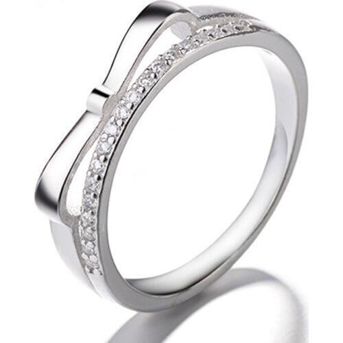 Authentic Sterling SLV Classic Bowknot Fine Wedding Rings Jewelry For Women