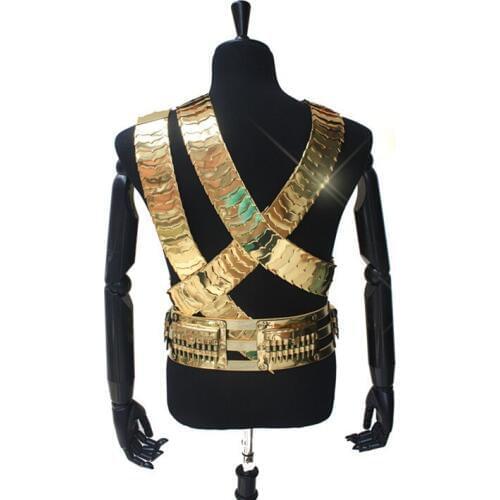 Rare MJ Michael Jackson JAM Belt Men 24k Gold Color Metal 3 Straps & Bullet Punk Belt Exactly Collection Performance Show Gift