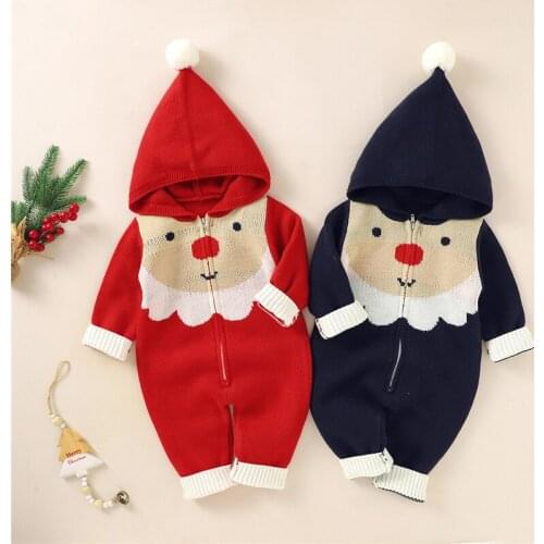 Blotona Baby Girls Boys Christmas Jumpsuit, Spring Autumn Creative Santa Claus Print Long Sleeve Hodded Zipper Romper 0-18Months