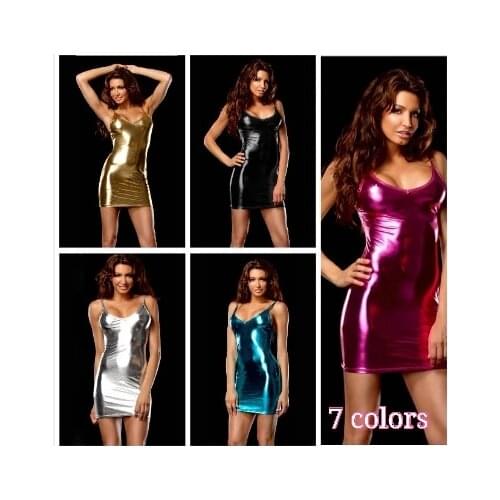 PU Leather Sexy Bodycon Dresses Woman Party Night Club Wear 2021 Summer Dress 9 color Mini Bandage Dress Shiny Sexy
