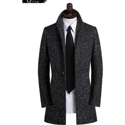 Grey 219 autumn trench coat for men medium-long wool jacket men slim fashion mens coat outerwear long coat handsome S - 3XL