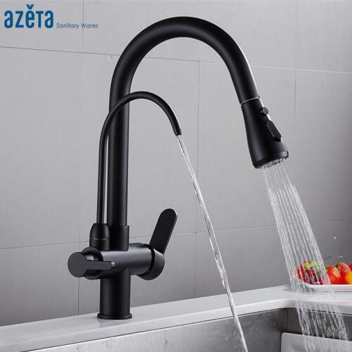 Azeta Water Purification Kitchen Faucets Black Pull Down Kitchen 3 Ways Mixer Tap 360 Degree Rotate Kitchen Tap AT9108B