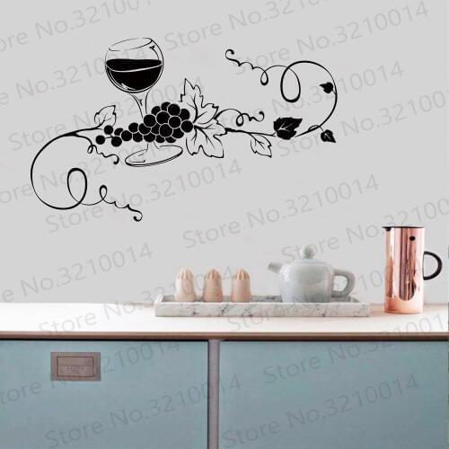 Glass Of Wine Vine Grape Vinyl Wall Decal Home Decor Kitchen Bar Art Mural Wall Stickers Removable PW340