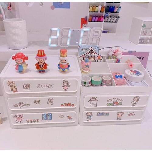 Pink plastic desktop drawer storage box for toys stickers washi tapes collections Makeup Organizer For Cosmetic