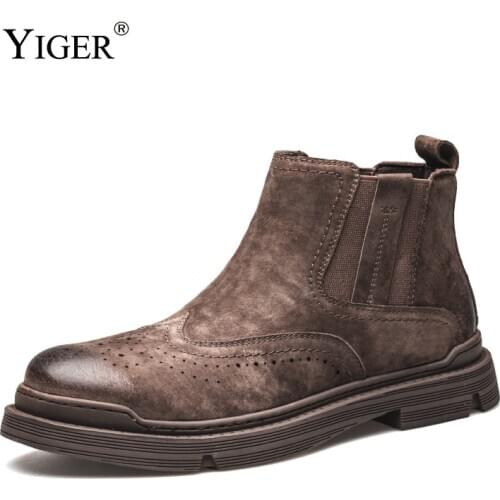 YIGER Mens Martins Boots Ankle Casual lace up Boots Tooling Outdoor Male Boots Winter Plus Fur Man British Style Chelsea Boots