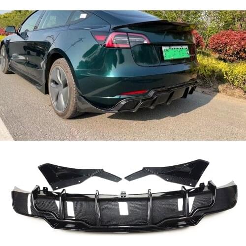 Car Rear Bumper Diffuser Lip For Tesla Model 3 Sedan 2017-2019 Exterior Tail Exhaust Bracket Spoiler ABS Carbon Fiber Body Kit