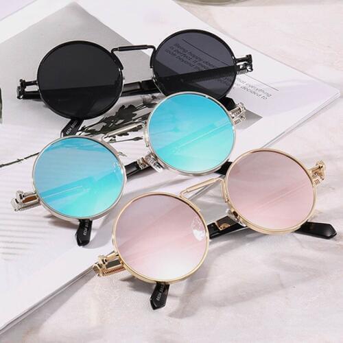 Q Driving Mirrors Round Gothic Steampunk Sunglasses Male Women Supplies Coating Mirrored Punk Sun Glasses Retro