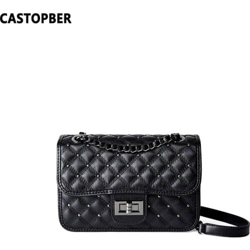 New Women Fashion Designer Quilted Shoulder Handbags Metal Leather Link Chain Rivet Crossbody Bags Diamond Lattice Ladies Famous
