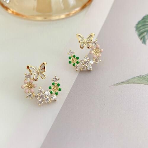 2021 Korean Exquisite Flower Butterfly Women Earrings Bling AAA Zircon Stud Earring Fashion Wedding Party Jewelry Gift Dropship