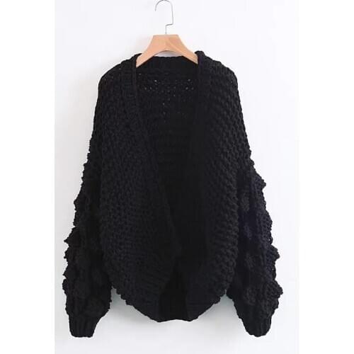 Hot Sale Women Open Stitch Fashion Casual Lantern Sleeve Long Sleeve Cardigans Female Poncho Coat Jumper Knitting Sweaters Khaki