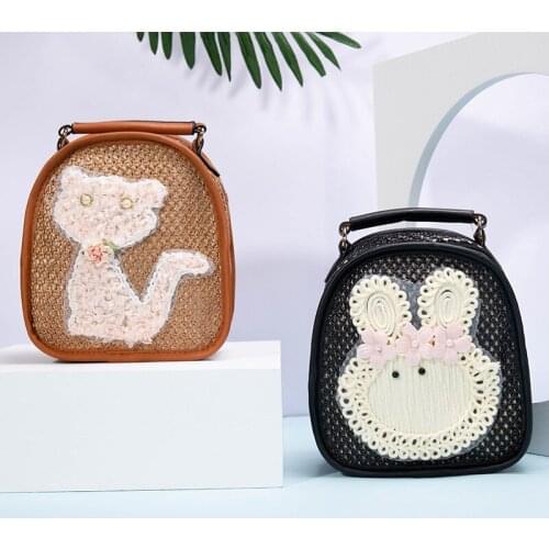 2021Female Backpack Patchwork Straw Woven Backpack Women Back Pack Autumn Teenage Girl Quality Backpacks Travel Bags Cartoon