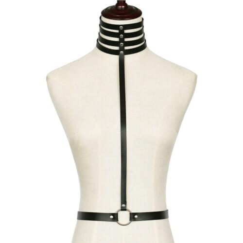 Leather Harness Suspenders Womens Sexy Body Bondage Belt Restraint Neck Collar Waist Bandage Erotic Lingerie Nightclub Wear