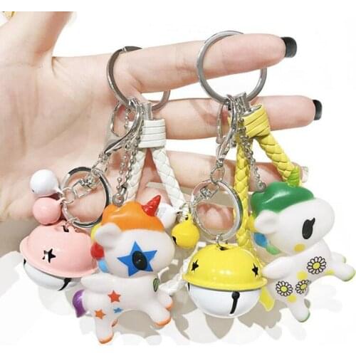 10pcs/lot Party Favors Cute Unicorn Pendant Keychains with Bell Wedding Souvenir Baby Shower Gift Creative Present For Guest