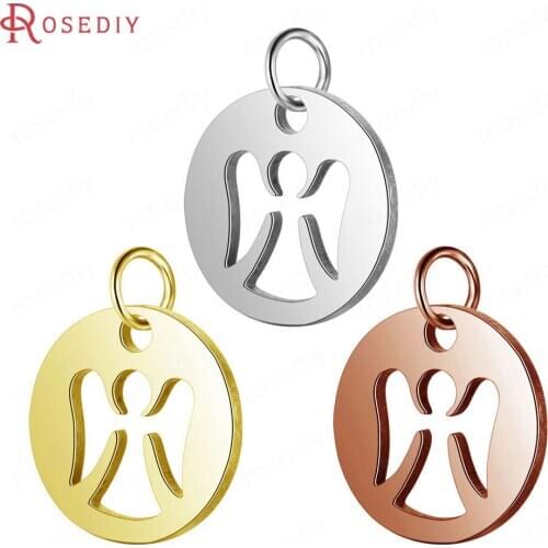 37221)10PCS 12x15.5MM Quality Gold Color Stainless Steel Angel Charms Pendants Jewelry Making Supplies Diy Findings Accessories